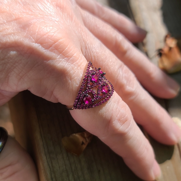 Ruby fleur-de-lis wrap ring sz 7.5 rose gold - Picture 2 of 8